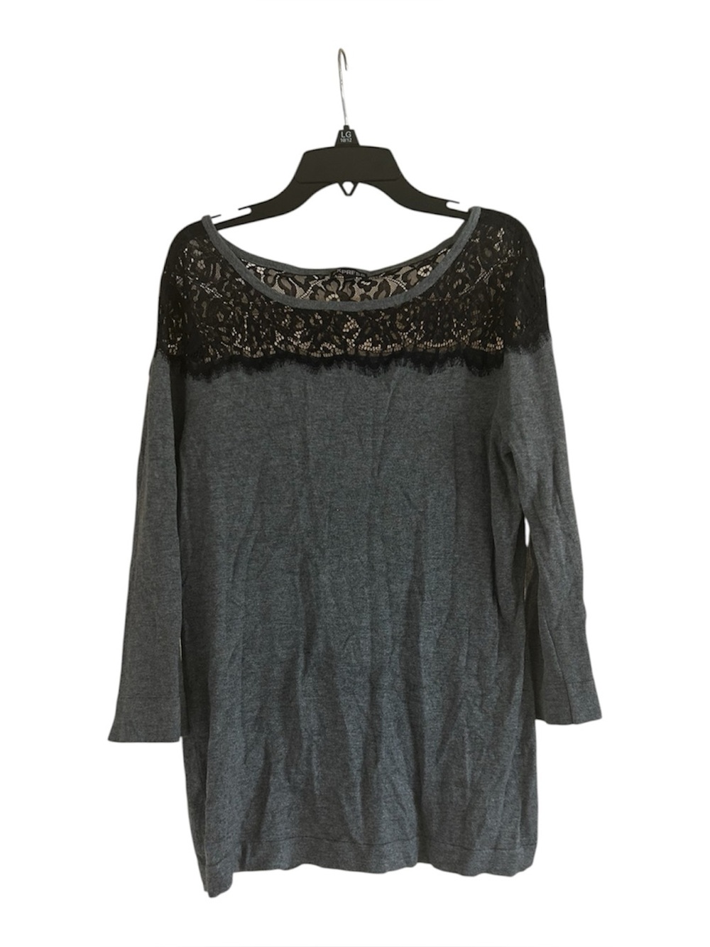 Express Lace Black and Dark Gray Size Large Short Sleeve Top